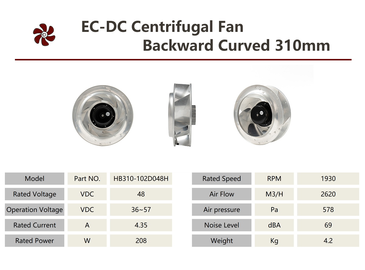 HEKO 310mm Powerful Low Speed DC Backward Curved Centrifugal Fan (2)